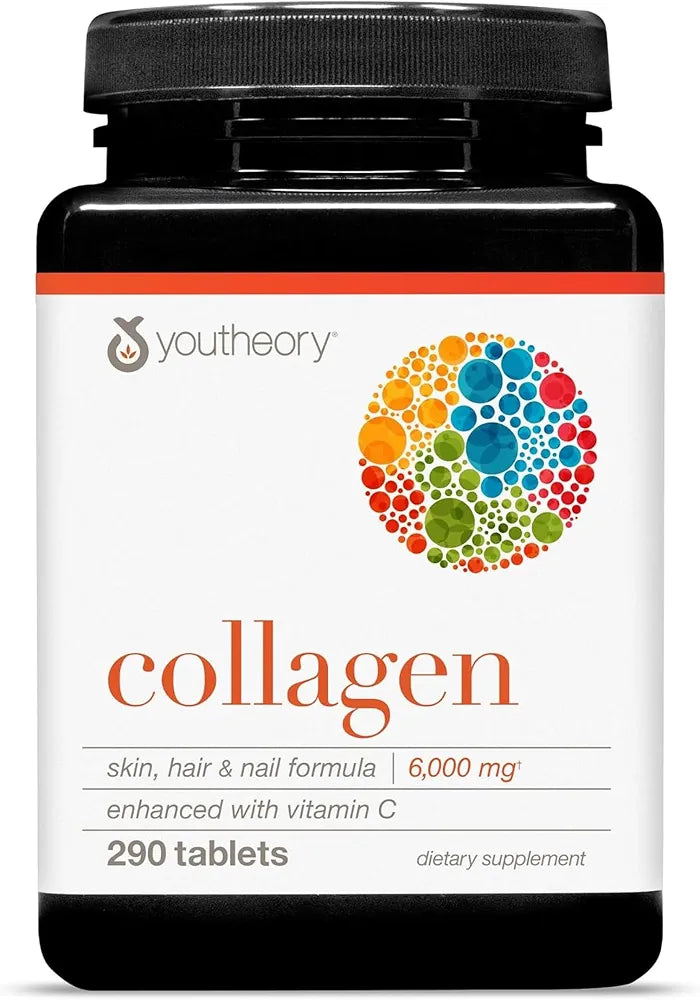 Youtheory Collagen Advanced Formula, 6,000mg Hydrolyzed Collagen + Vitamin C – 290 Tablets