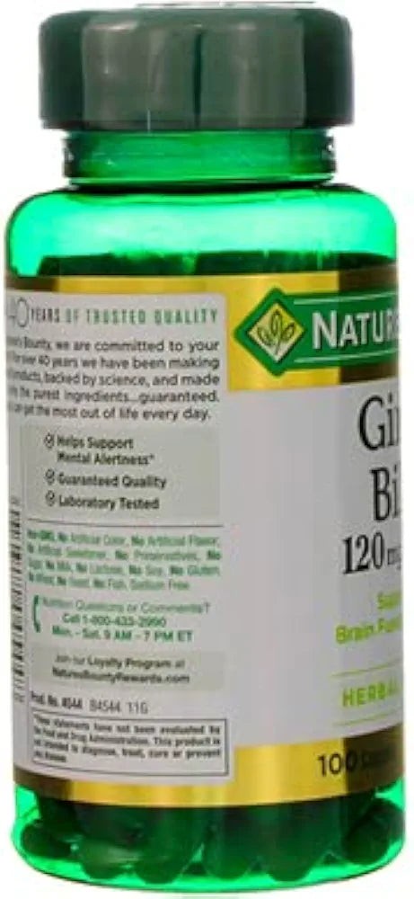 Nature's Bounty Ginkgo Biloba 120 mg Double Strength - 100 Capsules, Pack of 2