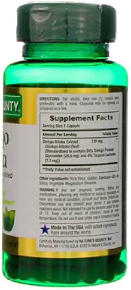 Nature's Bounty Ginkgo Biloba 120 mg Double Strength - 100 Capsules, Pack of 2