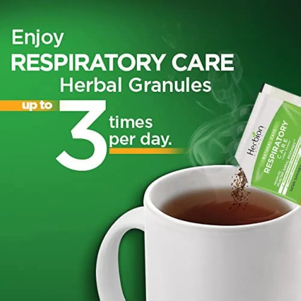 HERBION Naturals Respiratory Care Herbal Granules, Natural Mint Flavor, Soothing Hot Drink, Promotes Respiratory Health & Seasonal Wellness, 10 Count 