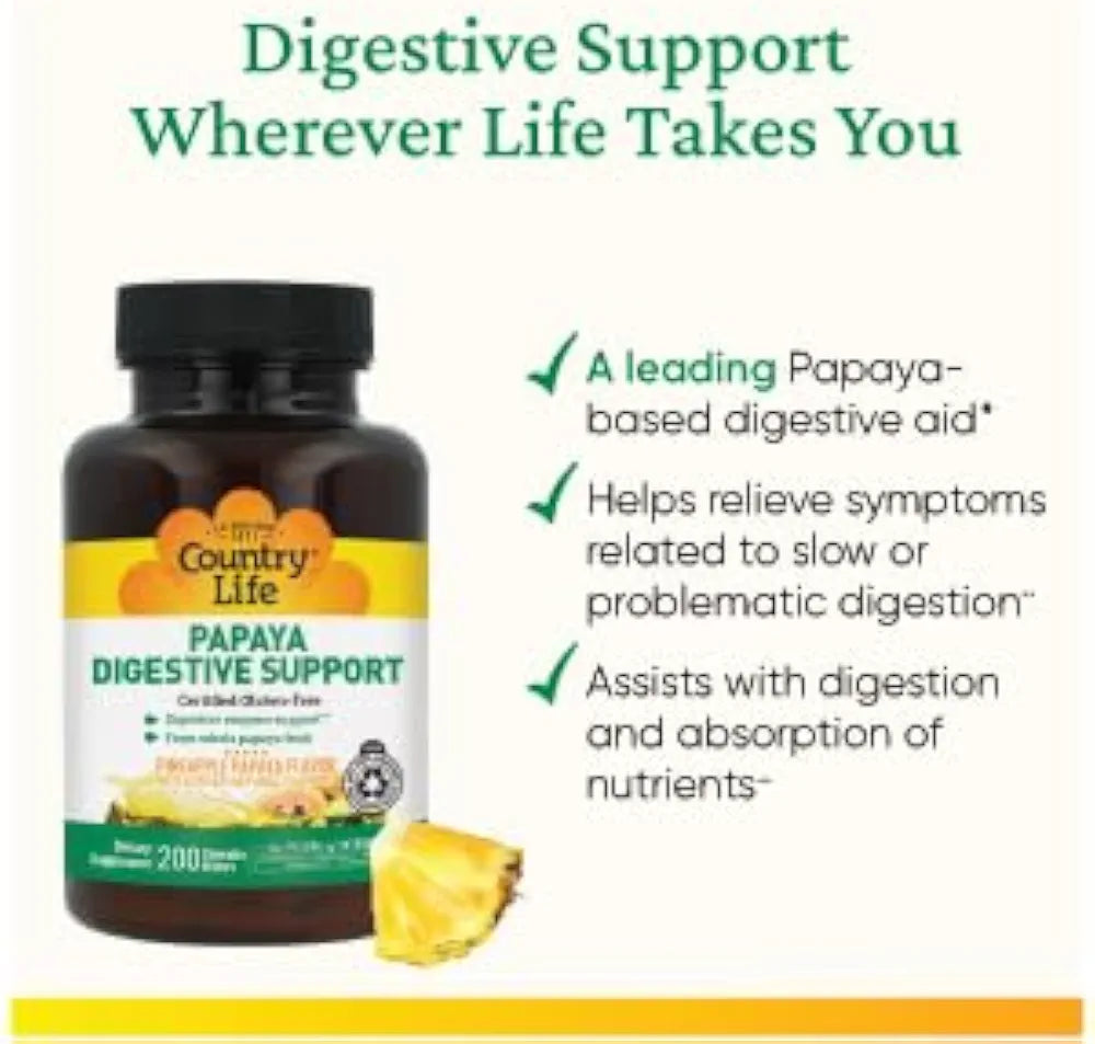 Country Life Papaya Digestive Support, 200 Chewable Wafers