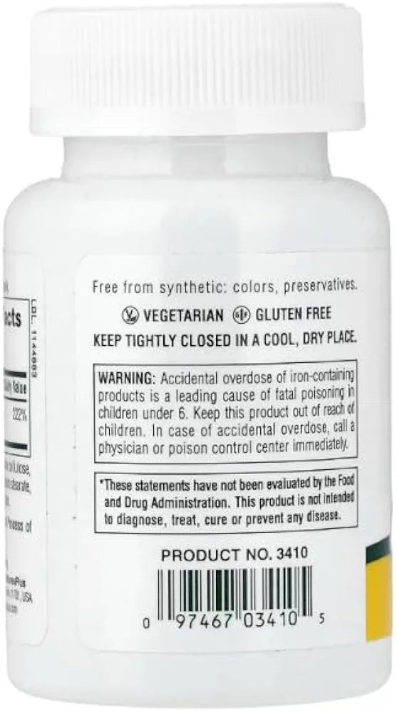 NaturesPlus Iron - 40 mg, 90 Tablets - Vegetarian, Gluten Free - 45 Servings