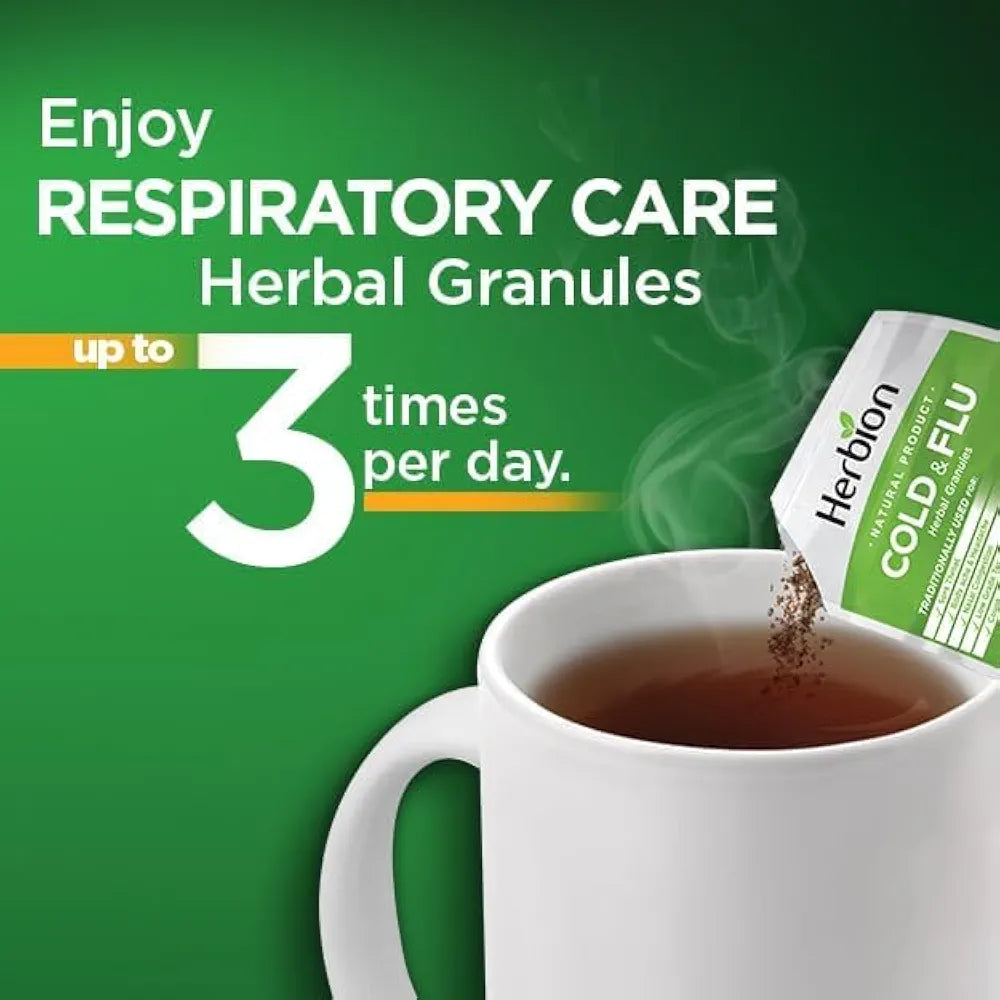 HERBION Naturals Respiratory Care Herbal Granules, Natural Mint Flavor, Soothing Hot Drink, Promotes Respiratory Health & Seasonal Wellness, 10 Count 