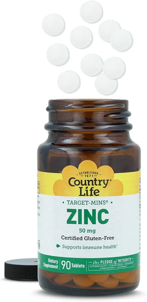 Country Life Target-Mins Zinc 50 mg 90 Tablets - Zinc Supplements for Immune Health - Zinc 50mg - Zinc Support