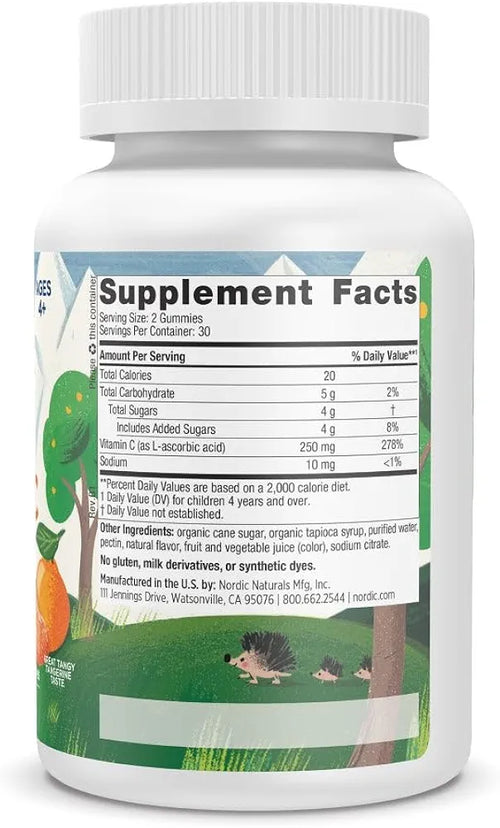 Nordic Naturals Kids Vitamin C Gummies - Tangy Tangerine - 60 Gummies - Vegan Vitamin C Supplement - Children’s Immunity and Antioxidant Support - 250 mg per Serving - 30 Servings