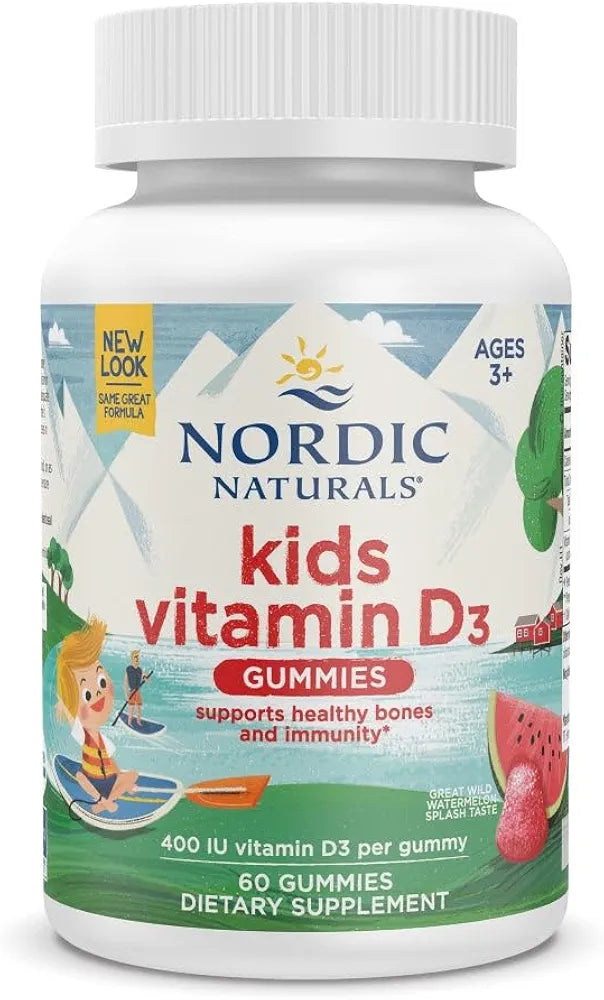 Nordic Naturals Vitamin D3 Gummies Kids, Wild Watermelon Splash - 60 Gummies - 400 IU Vitamin D3 - Bone Health, Healthy Immunity - Non-GMO, Vegetarian - 60 Servings