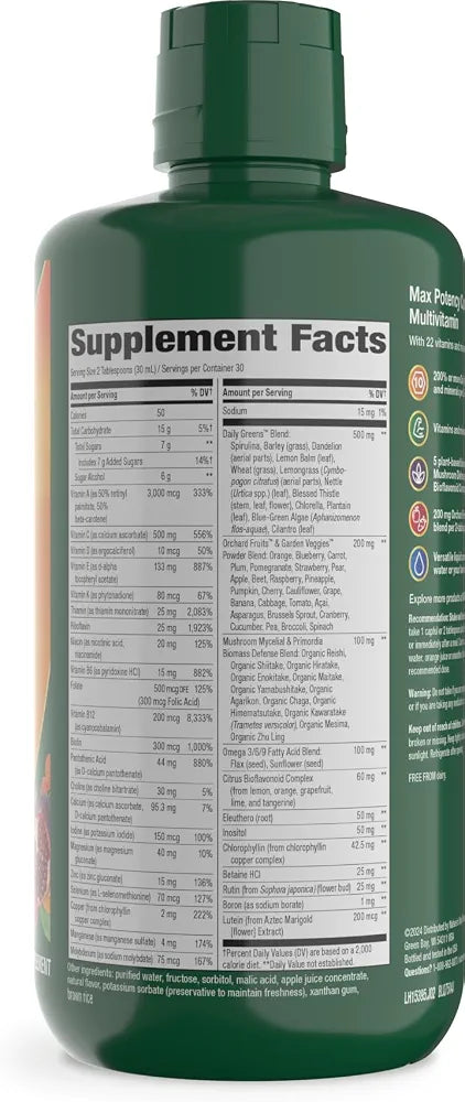 Nature's Way Alive! Max Potency Complete Liquid Multivitamin, Liquid Vitamin Promotes Energy Metabolism, Heart & Muscle Function* with Vitamins A, B, C, D, Multivitamins for Women & Men, 30.4 Fl Oz