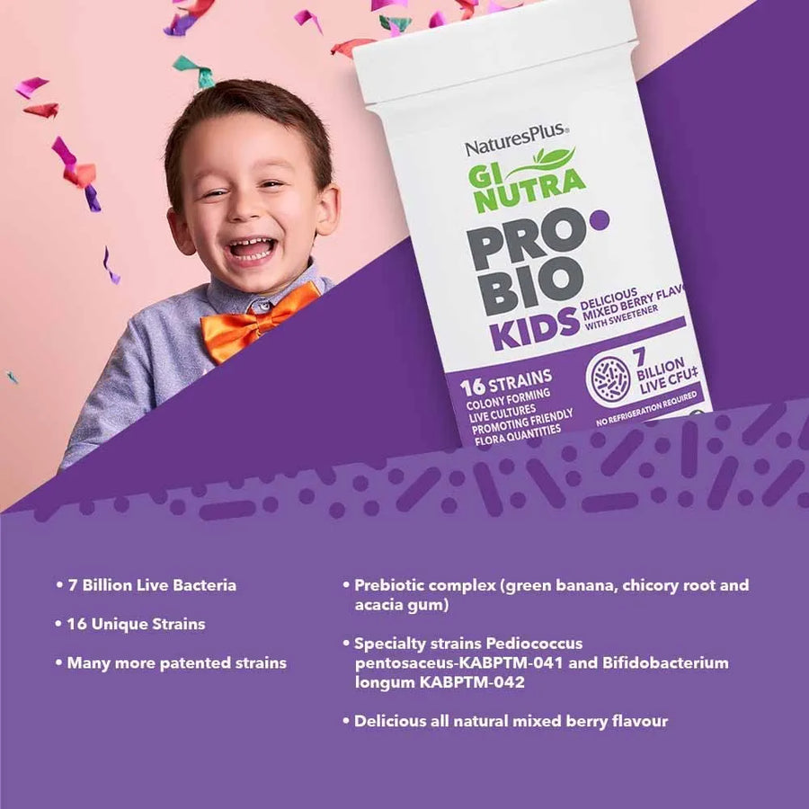 NaturesPlus GI Natural Probiotic Kids, Mixed Berry - 30 Chewables - Digestive & Immune Health Just for Kids - Gluten Free - 30 Servings