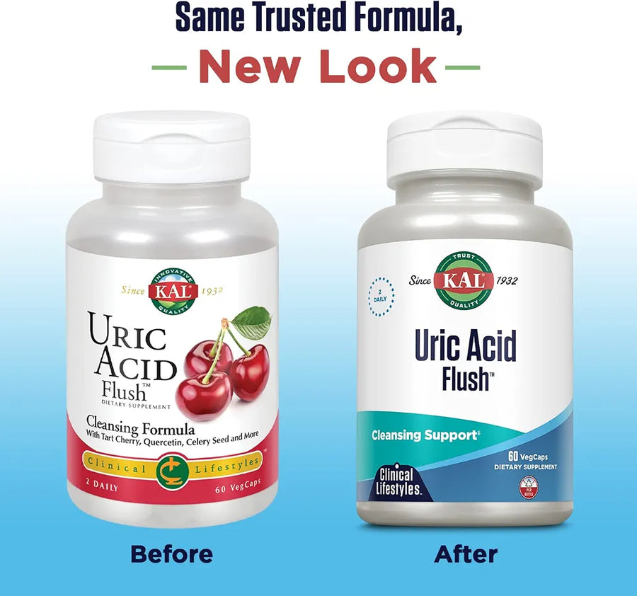 KAL Uric Acid Flush | Tart Cherry Blend, Celery Seed & More for Healthy Joint Comfort Support | 30 Servings | 60 VegCaps