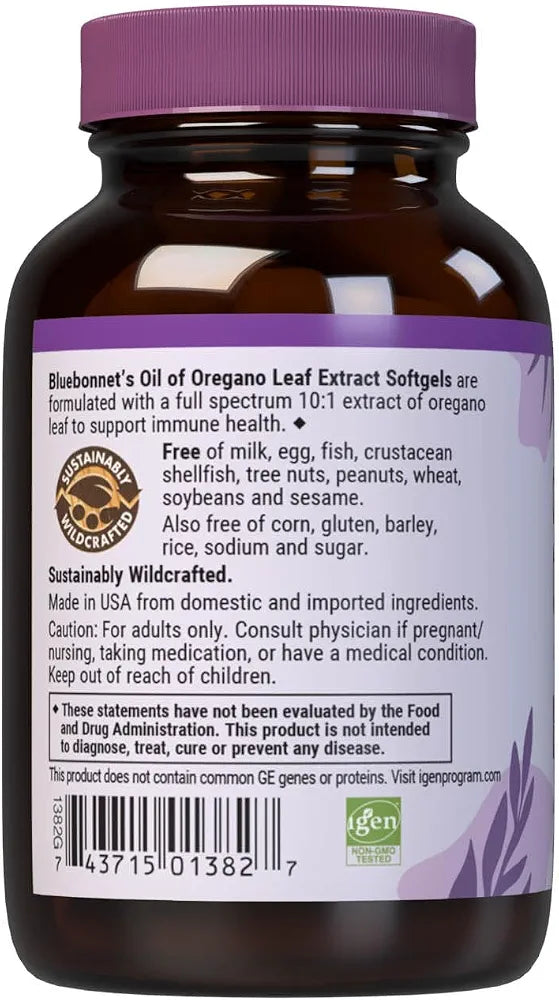 BlueBonnet Oil of Oregano Leaf Extract 10:1 150 mg - Sustainably Wild Crafted Herbal Supplement for Immune Support - Oregano Oil Capsules for Wellness & Immunity - Non-GMO, Gluten Free - 60 Softgels