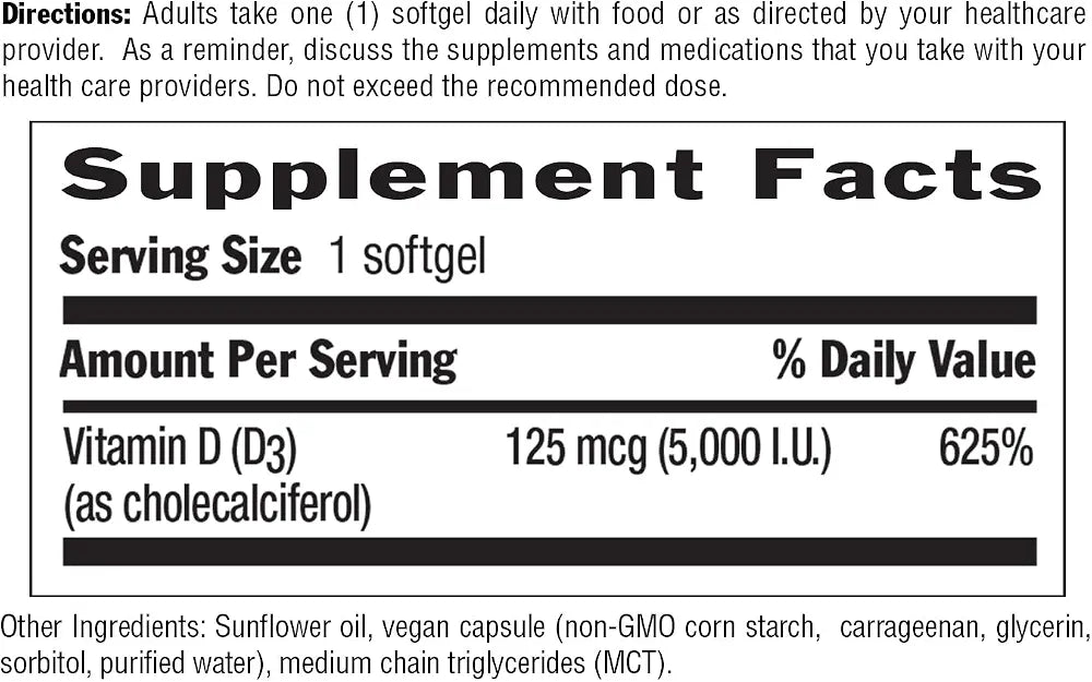Country Life Vegan D3 5000 IU – Plant-Derived Vitamin D3 from Lichen – Certified Vegan, Gluten-Free, Non-GMO – Clean, Simple Formula – 60 Softgels