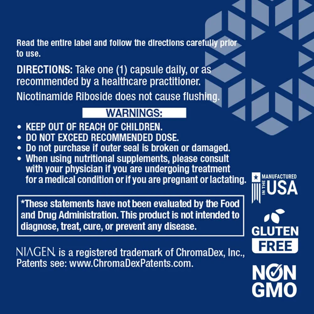 NAD+ Cell Regenerator 100 mg - NIAGEN Nicotinamide Riboside Formula - NAD Supplement for Healthy Cellular Metabolism, Anti-Aging & Longevity - Gluten Free, Non-GMO, Vegetarian - 30 Capsules