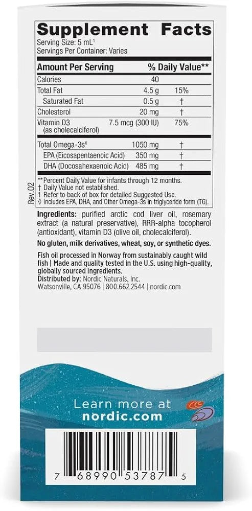 Nordic Naturals Baby’s DHA, Unflavored - 2 oz - 1050 mg Omega-3 + 300 IU Vitamin D3 - Supports Brain, Vision & Nervous System Development in Babies - Non-GMO - Servings May Vary