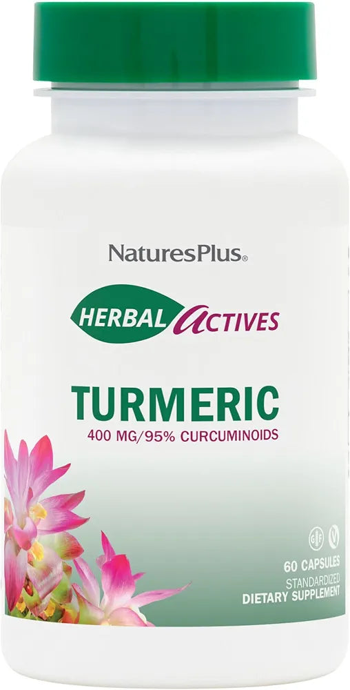 NaturesPlus Herbal Actives Turmeric - 60 Capsules - Non-GMO, Vegan, Gluten Free - 60 Servings