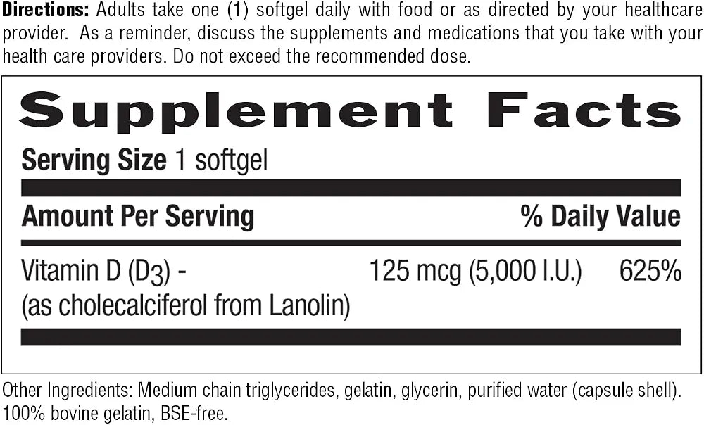 Country Life Vitamin D3 5000 IU for Immune and Bone Health, Calcium Absorption, and Colon Health - Sustainable Source from Lanolin, Available in Various Strengths