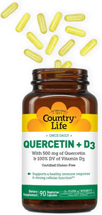 Country Life Quercetin 500mg Capsules with Vitamin D3 800 IU – Immune Support Supplement for Adults – Daily Immune Boosters – Quercetin Immune System Boost, 90 Capsules