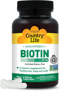Country Life High-Potency Biotin 10mg - Vegan & Gluten-Free Biotin Supplement for Skin & Nails, Energy Metabolism - Biotin 10000mcg Capsules