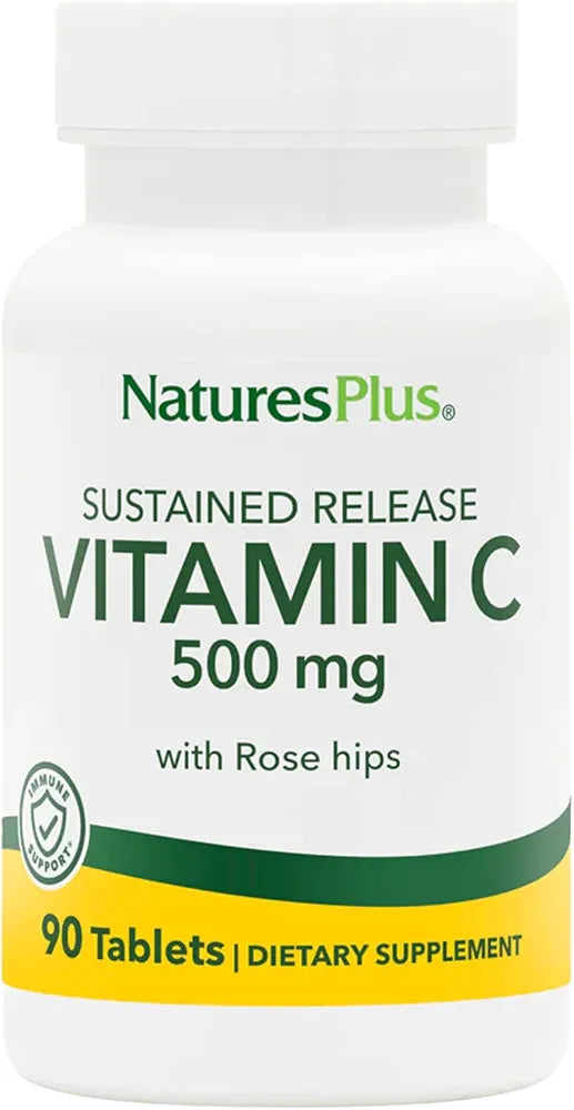 NaturesPlus Vitamin C 500 mg with Rose Hips - 90 Sustained Release Tablets - Supports Immune Health, Energy & Antioxidant Protection - Gluten Free, Vegetarian - 90 Servings