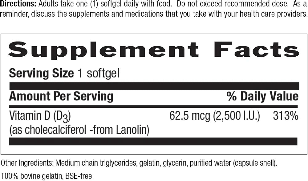Country Life Vitamin D3 2500 IU – Non-Fish Derived, High Potency Vitamin D3 for Bone Strength, Immune Support & Calcium Absorption – Certified Gluten-Free, 200 Softgels
