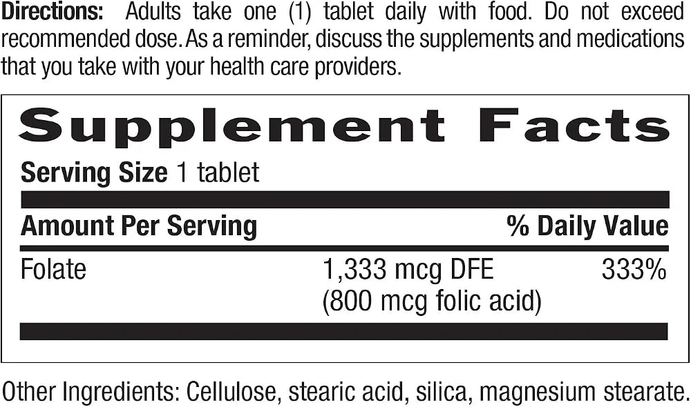 Country Life Folate 800 mcg , Supports Healthy Cell Development & Heart Health, Prenatal Support for Women, 100 Tablets, Certified Gluten-Free, Vegetarian, Kosher