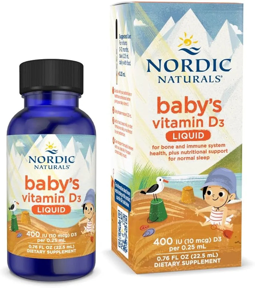Nordic Naturals Baby’s Vitamin D3, Unflavored - 0.76 oz - 400 IU Vitamin D3 - Healthy Bones, Immune System Support, Normal Sleep Rhythms - Non-GMO, Certified Vegetarian - 90 Servings