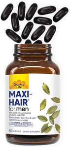 Country Life Maxi-Hair for Men - 2000mcg Biotin, Saw Palmetto, Pumpkin Seed Oil, DIM, Potassium, Magnesium, Calcium & Zinc Blend - Supports Healthier Hair, Scalp, Skin & Nails, 60 Vegan Capsules