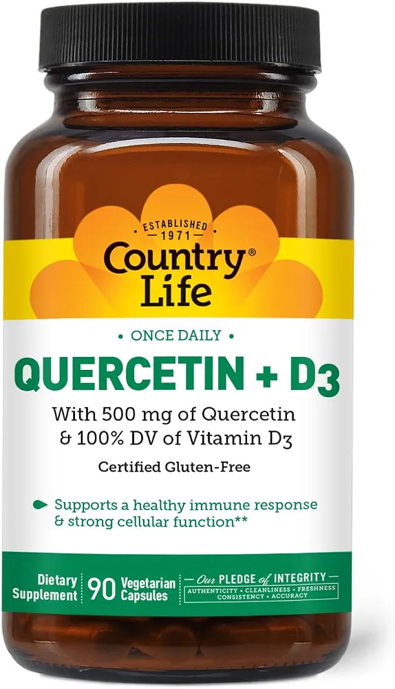 Country Life Quercetin 500mg + Vitamin D3 Immune Support, 90 Capsules