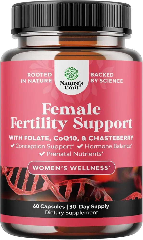 Female Fertility Supplement with Prenatal Multivitamins - Fertility Support with Prenatal Choline Inositol Folate Chasteberry and CoQ10 Fertility Blend for Women to Promote Conception - 60 Count