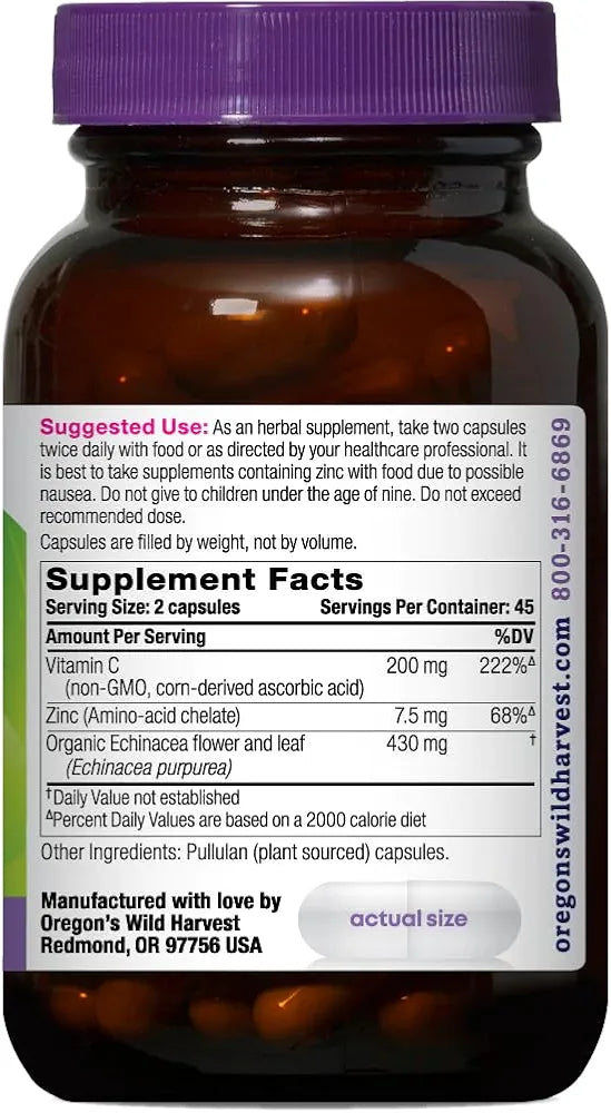 Oregon's Wild Harvest Echinacea with Zinc & Vitamin C, 90 Capsules