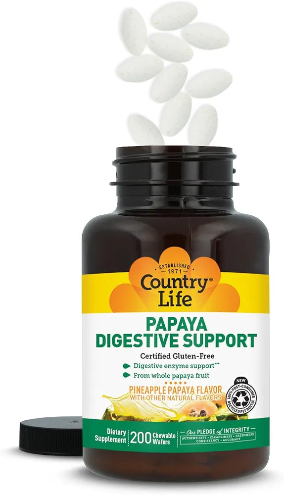 Country Life Papaya Digestive Support, 200 Chewable Wafers