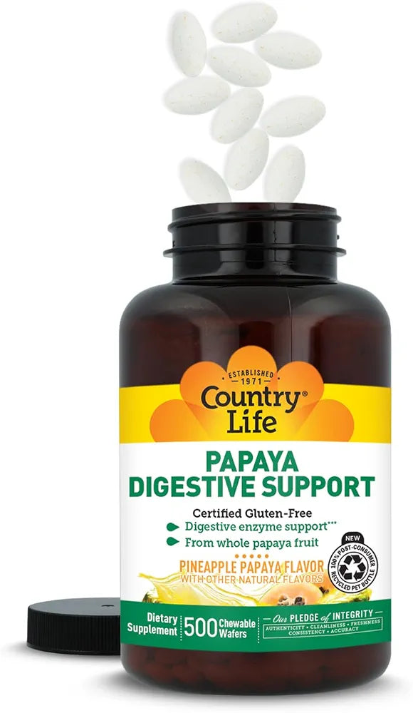 Country Life Papaya Digestive Support, 500 Chewable Wafers