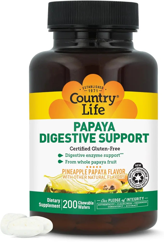 Country Life Papaya Digestive Support, 200 Chewable Wafers