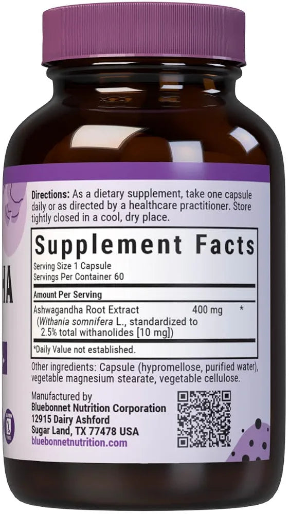 Bluebonnet Ashwagandha Root Extract, 60 Vegetable Capsules