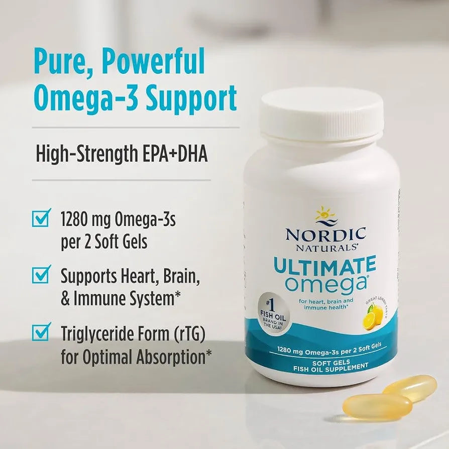Nordic Naturals Ultimate Omega, 1280mg Omega-3 Fish Oil, Lemon - 60 Count