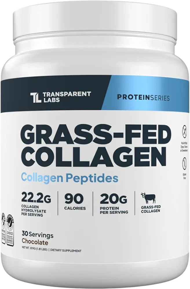Transparent Labs Grass-Fed Collagen Peptides Powder - Chocolate Collagen Powder for Men & Women, 22G Grassfed Bovine Hydrolyzed Collagen Peptides for Skin, Hair, Bones & Muscle Recovery - 30 Servings