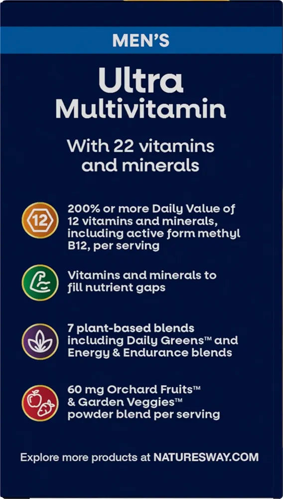 Nature's Way Alive! Men's Once Daily Ultra Potency Multivitamin Tablets, Complete High Potency Men's Daily Vitamin Promotes Heart & Muscle Function*, B-Vitamins, Zinc and Antioxidants, 60 Tablets