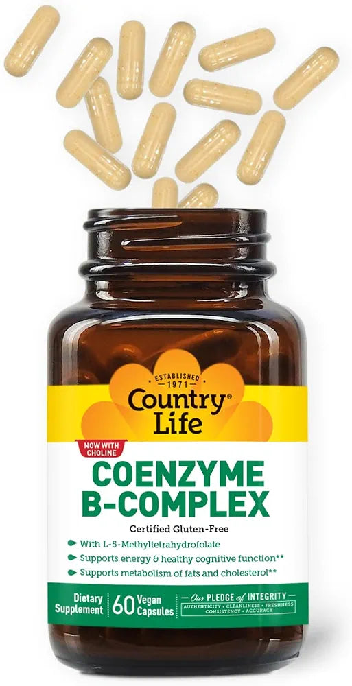 Country Life Coenzyme B-Complex, 60 Capsules – Supports Energy & Metabolism, Mood & Cognitive Function – Vegan, Gluten-Free, Bioavailable B Vitamins with Choline