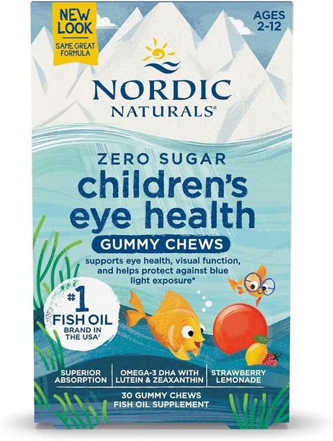Nordic Naturals Children’s Eye Health Gummies, Strawberry Lemonade - 30 Gummies for Kids - 484 mg Total Omega-3s DHA, Lutein & Zeaxanthin - Brain Health, Antioxidant Support, Non-GMO - 30 Servings