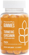 NaturesPlus Gummies Turmeric Curcumin - 60 Gummies, Peach - Supports Joint, Digestive & Cardiovascular Health - Vegan, Gluten Free, Non-GMO - 30 Servings