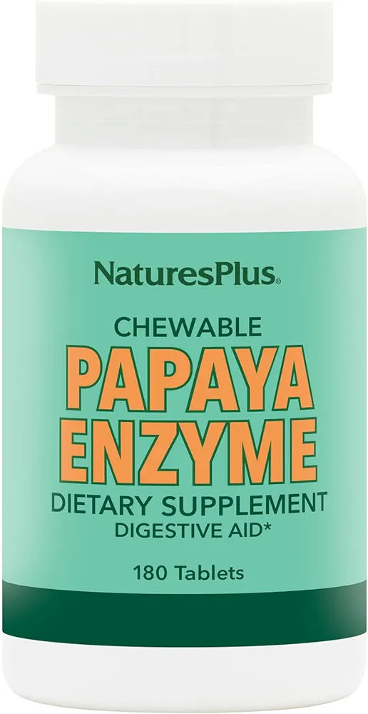 NaturesPlus Papaya Enzyme - 180 Chewable Tablets - Digestive Aid Supplement with Amylase & Protease - Helps Reduce Gas, Bloating, Stomach Upset & Discomfort - Vegan, Gluten Free - 180 Servings