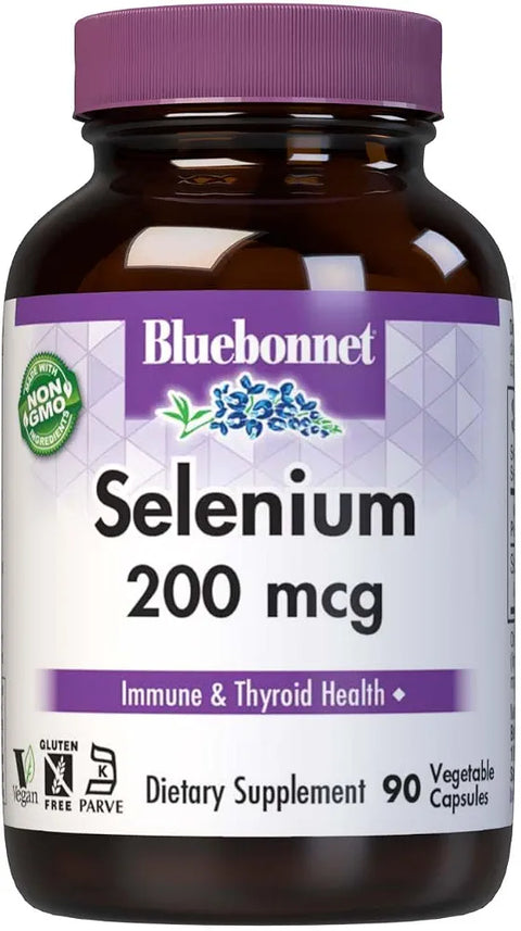 Bluebonnet Selenium 200mcg Capsules  - Potent Antioxidant Support - Amino Acid Complex Selenium Supplement for Women & Men - Vegan, Non-GMO, Gluten-Free - 90 Vegetable Capsules
