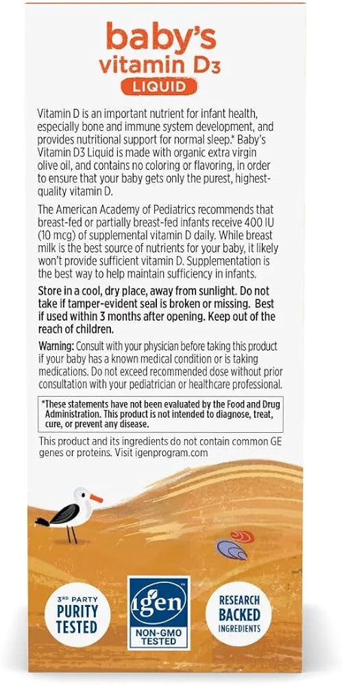 Nordic Naturals Baby’s Vitamin D3, Unflavored - 0.76 oz - 400 IU Vitamin D3 - Healthy Bones, Immune System Support, Normal Sleep Rhythms - Non-GMO, Certified Vegetarian - 90 Servings