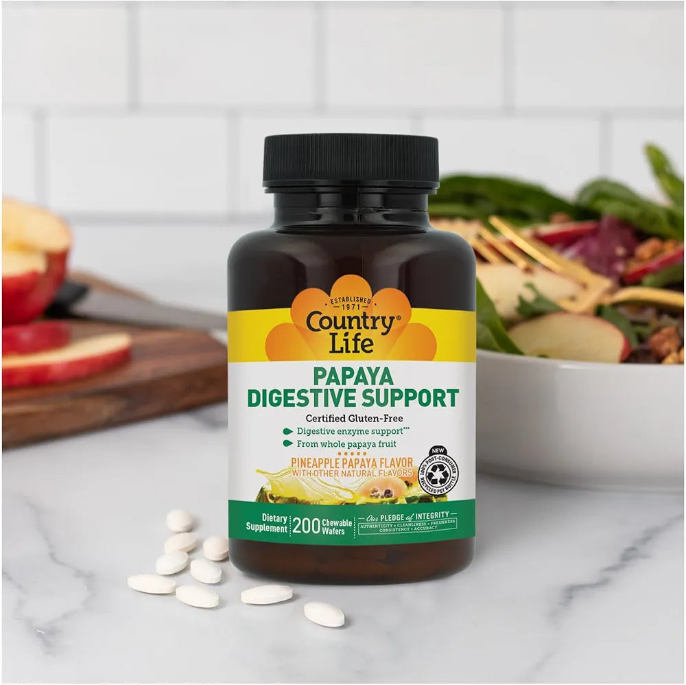 Country Life Papaya Digestive Support, 200 Chewable Wafers