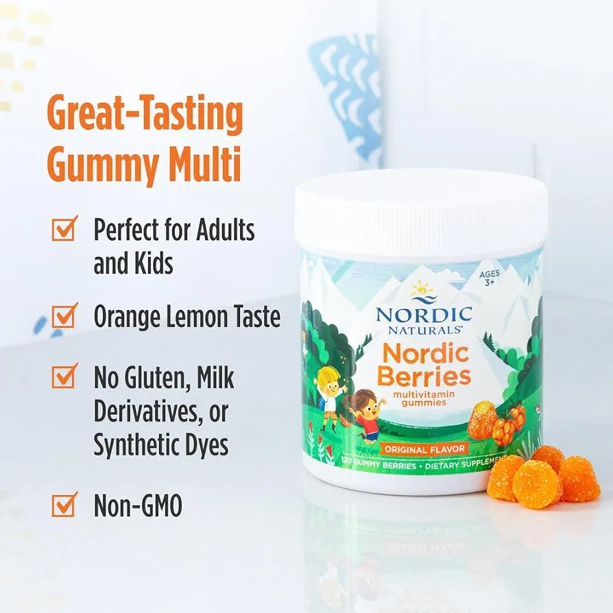 Nordic Naturals Nordic Berries, Cherry Berry - 120 Gummy Berries - Great-Tasting Multivitamin for Ages 3+ - Growth, Development, Optimal Wellness - Non-GMO, Vegetarian - 30 Servings