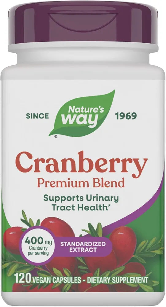 Nature's Way Premium Blend Cranberry, Urinary Tract Health Support*, with 100% Cranberry Concentrate, 400 mg Per Serving, 120 Capsules 