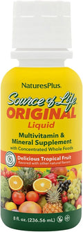 NaturesPlus Source of Life Liquid, Tropical Fruit - 8 fl oz - Multivitamin & Mineral Supplement - Gluten Free, Vegetarian - 8 Servings
