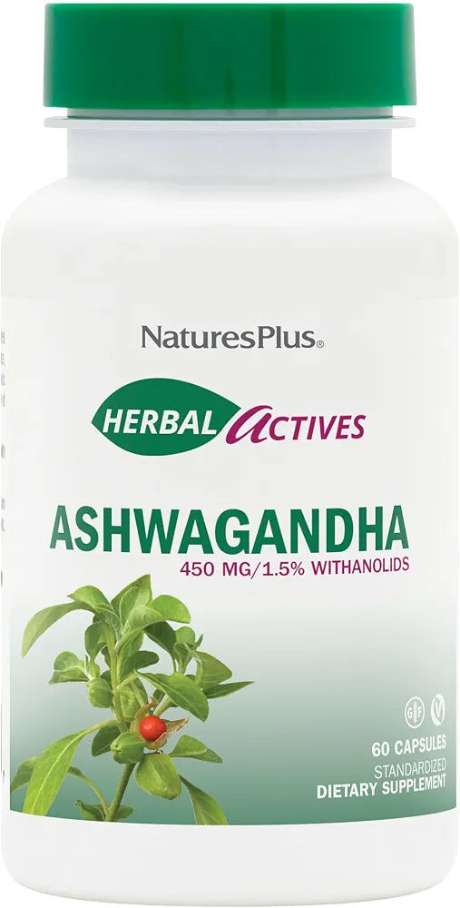 NaturesPlus Herbal Actives Ashwagandha 450 mg - 60 Vegetarian Capsules - Prescription Quality - Gluten Free - 60 Servings