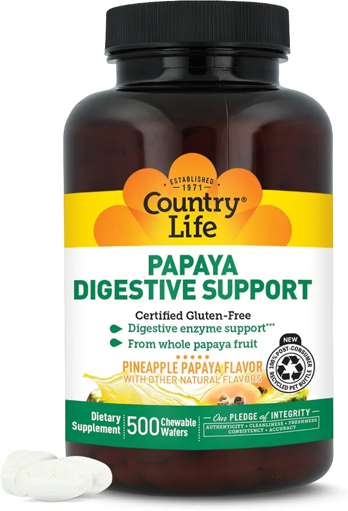 Country Life Papaya Digestive Support, 500 Chewable Wafers