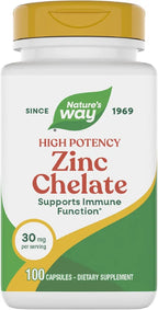 Nature's Way Zinc Chelate, Zinc Supplements, Supports Immune Function*, 30 mg per Serving, 100 Capsules 