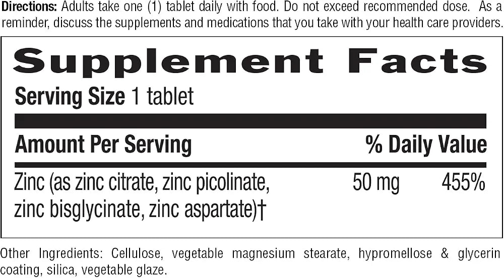 Country Life Target-Mins Zinc 50 mg 90 Tablets - Zinc Supplements for Immune Health - Zinc 50mg - Zinc Support